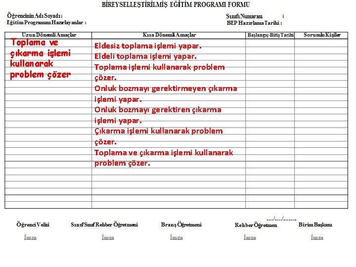 Toplama ve çıkarma işlemi kullanarak problem çözer Eldesiz toplama işlemi yapar. Eldeli toplama işlemi