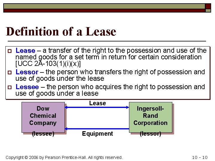 Definition of a Lease o o o Lease – a transfer of the right