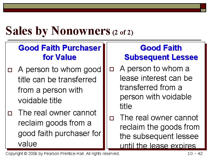 Sales by Nonowners (2 of 2) o o Good Faith Purchaser for Value A