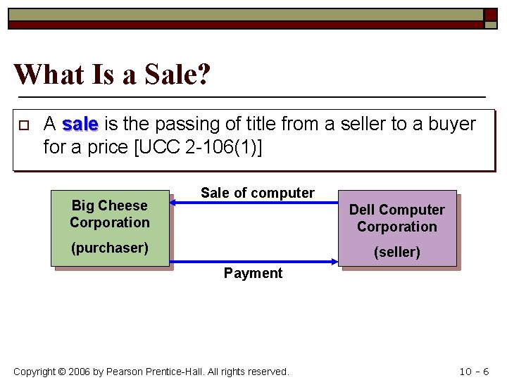 What Is a Sale? o A sale is the passing of title from a