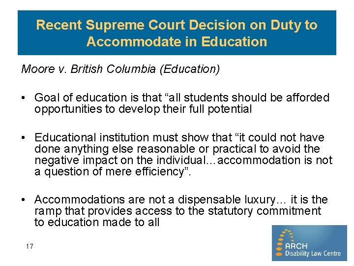 Recent Supreme Court Decision on Duty to Accommodate in Education Moore v. British Columbia