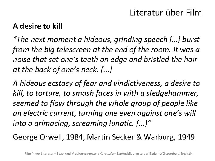 Literatur über Film A desire to kill “The next moment a hideous, grinding speech