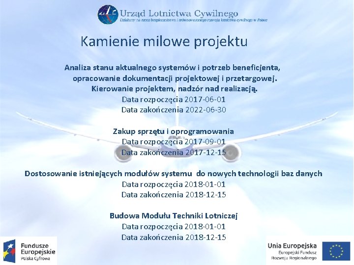 Kamienie milowe projektu Analiza stanu aktualnego systemów i potrzeb beneficjenta, opracowanie dokumentacji projektowej i