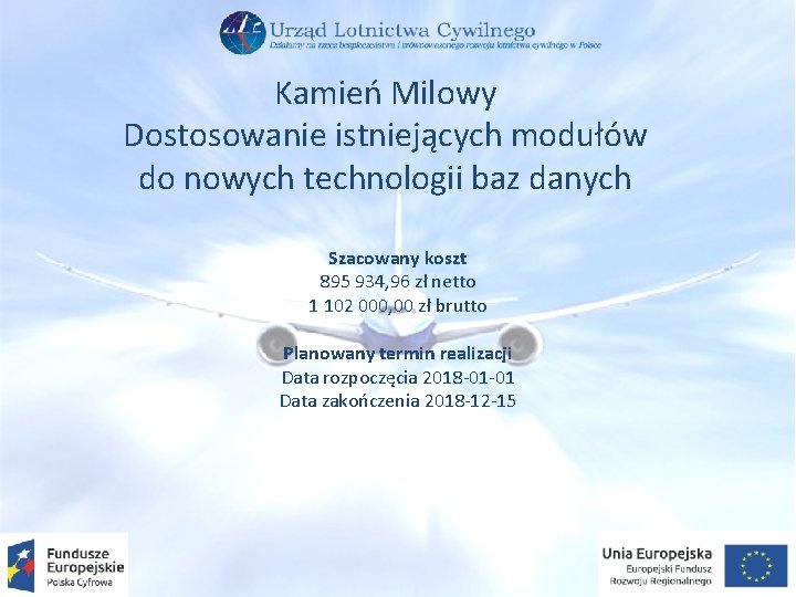 Kamień Milowy Dostosowanie istniejących modułów do nowych technologii baz danych Szacowany koszt 895 934,