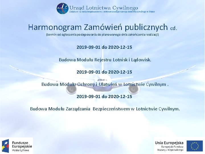 Harmonogram Zamówień publicznych cd. (termin od ogłoszenia postępowania do planowanego dnia zakończenia realizacji) 2019