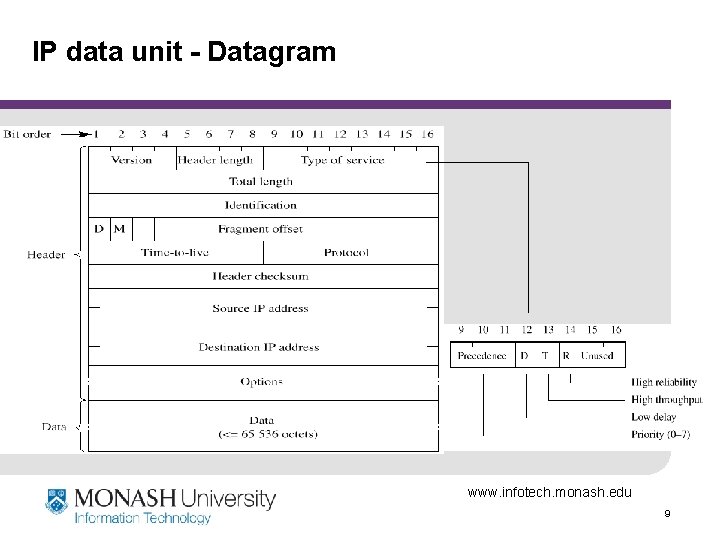 IP data unit - Datagram www. infotech. monash. edu 9 