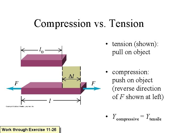 Compression vs. Tension • tension (shown): pull on object • compression: push on object