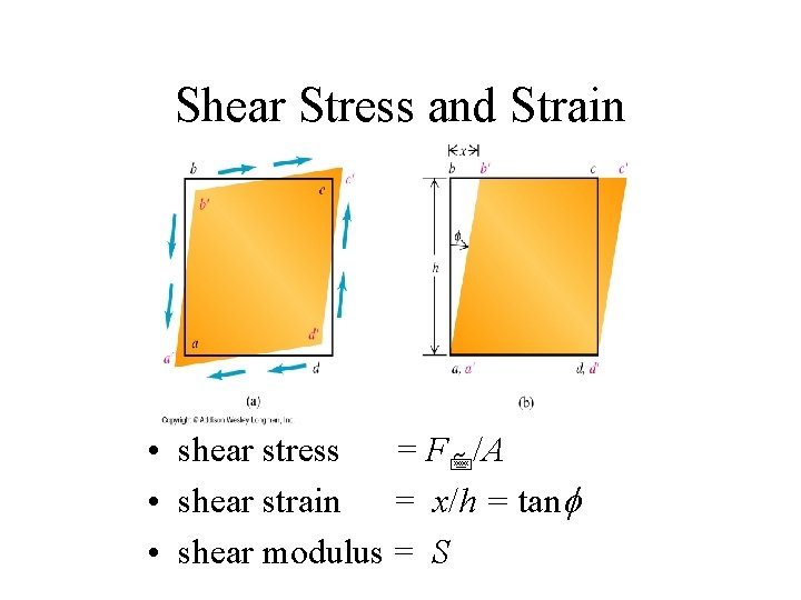 Shear Stress and Strain • shear stress = F 7/A • shear strain =