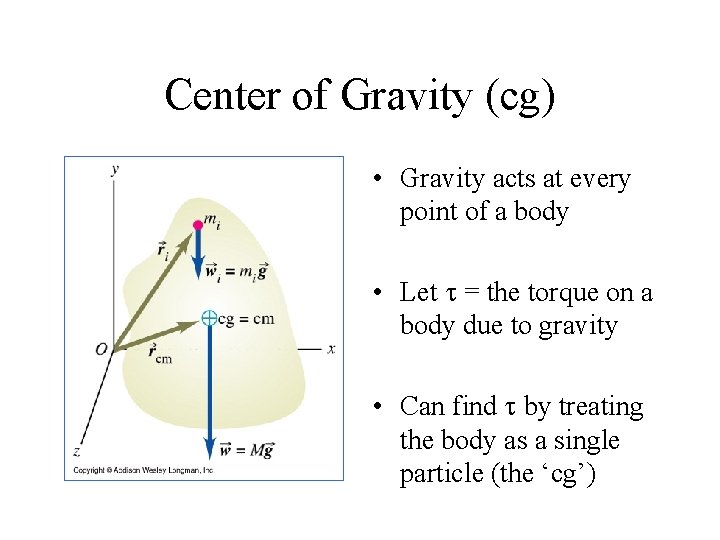 Center of Gravity (cg) • Gravity acts at every point of a body •