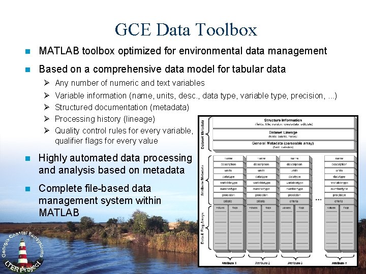 GCE Data Toolbox n MATLAB toolbox optimized for environmental data management n Based on