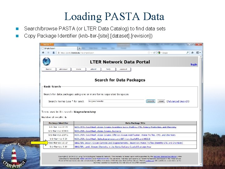 Loading PASTA Data n n Search/browse PASTA (or LTER Data Catalog) to find data