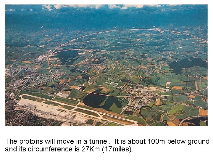 The protons will move in a tunnel. It is about 100 m below ground