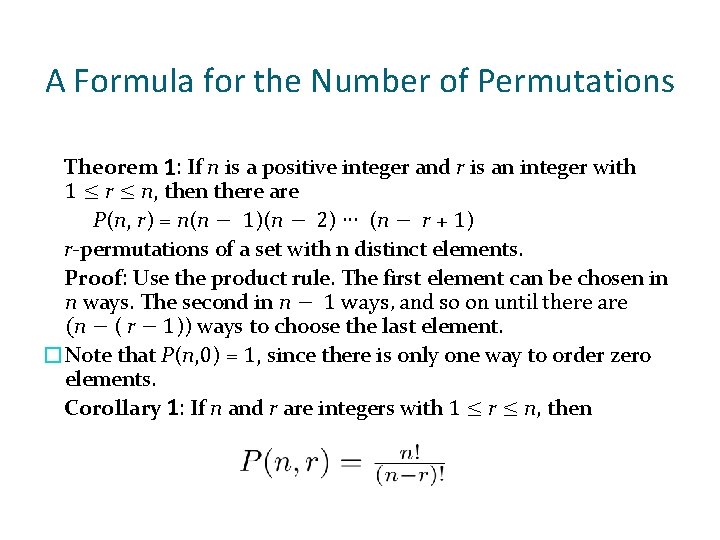 A Formula for the Number of Permutations Theorem 1: If n is a positive A Formula for the Number of Permutations Theorem 1: If n is a positive