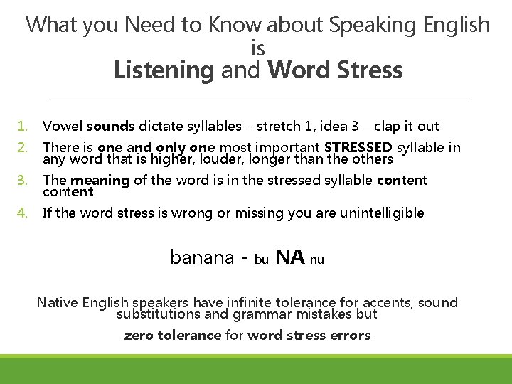 What you Need to Know about Speaking English is Listening and Word Stress 1.