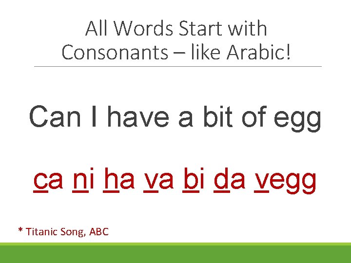 All Words Start with Consonants – like Arabic! Can I have a bit of