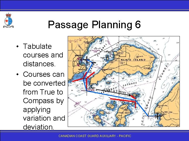 Passage Planning 6 • Tabulate courses and distances. • Courses can be converted from