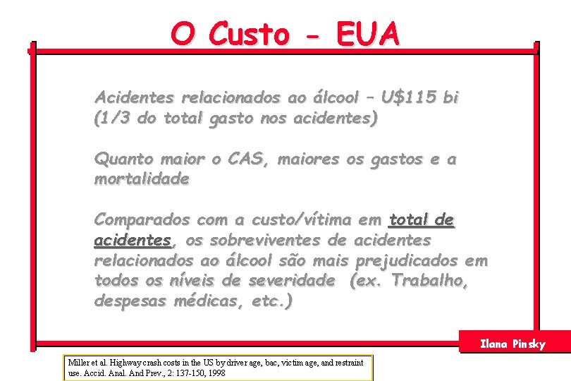 O Custo - EUA Acidentes relacionados ao álcool – U$115 bi (1/3 do total