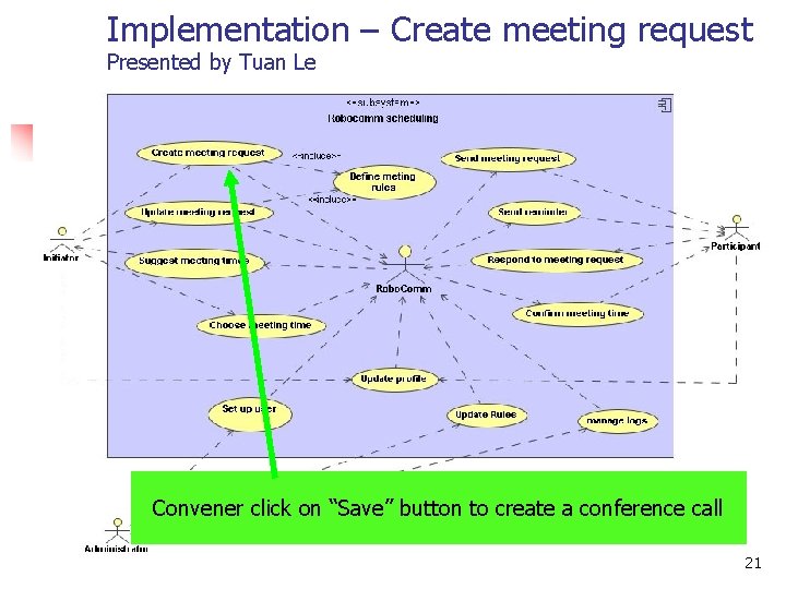 Implementation – Create meeting request Presented by Tuan Le Convener click on “Save” button