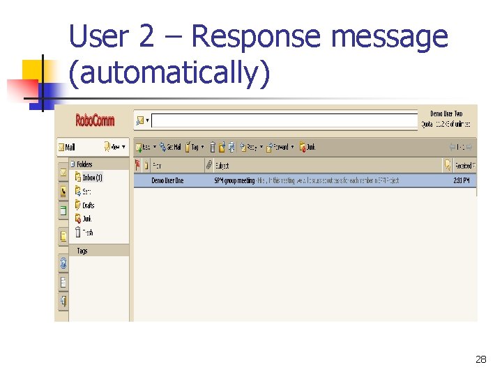 User 2 – Response message (automatically) 28 