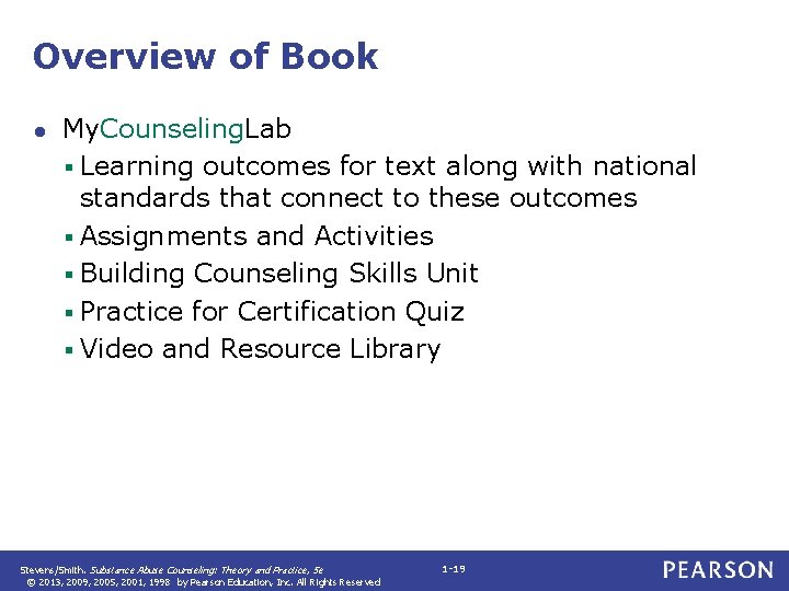 Overview of Book ● My. Counseling. Lab § Learning outcomes for text along with