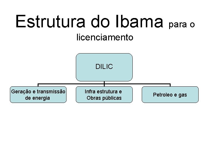 Estrutura do Ibama para o licenciamento DILIC Geração e transmissão de energia Infra estrutura