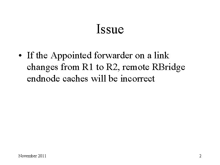 Issue • If the Appointed forwarder on a link changes from R 1 to