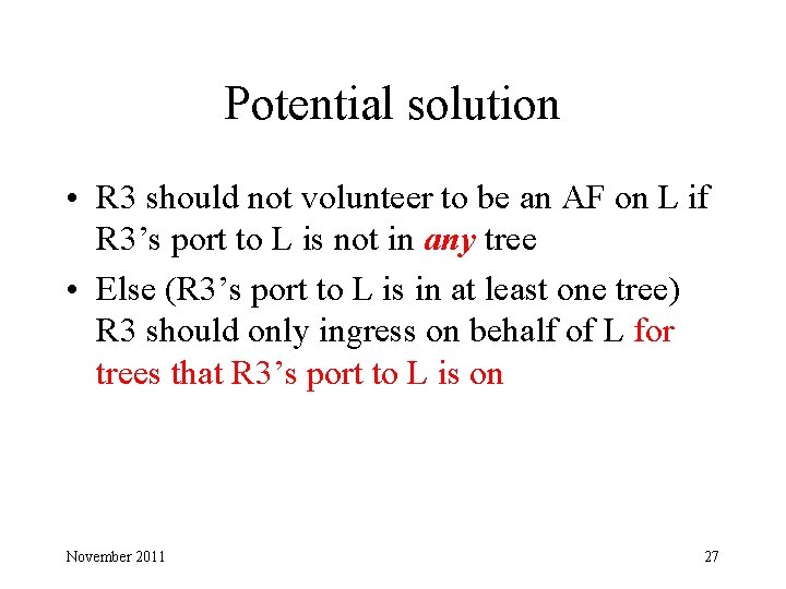 Potential solution • R 3 should not volunteer to be an AF on L