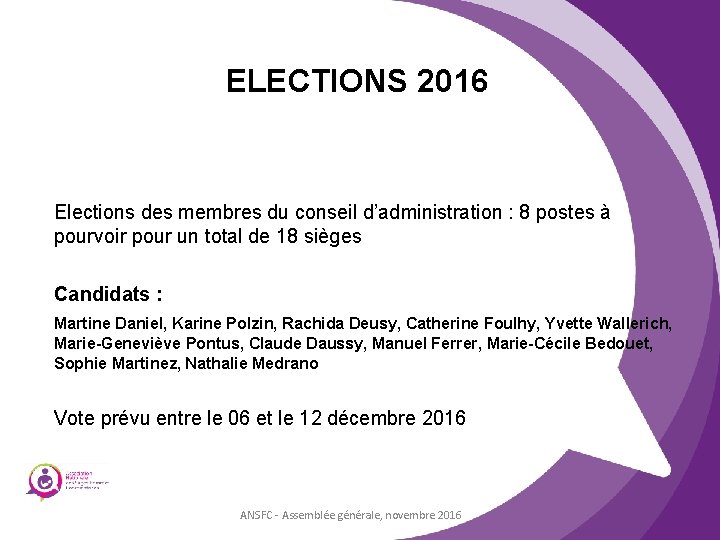 ELECTIONS 2016 Elections des membres du conseil d’administration : 8 postes à pourvoir pour