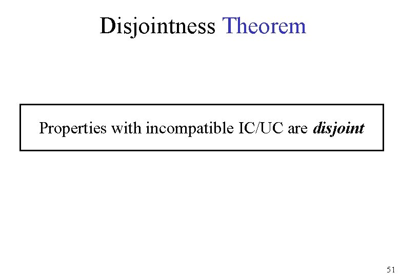 Disjointness Theorem Properties with incompatible IC/UC are disjoint 51 