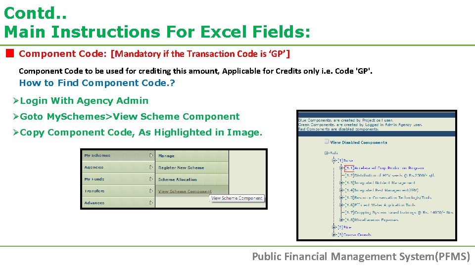 Contd. . Main Instructions For Excel Fields: Component Code: [Mandatory if the Transaction Code Contd. . Main Instructions For Excel Fields: Component Code: [Mandatory if the Transaction Code