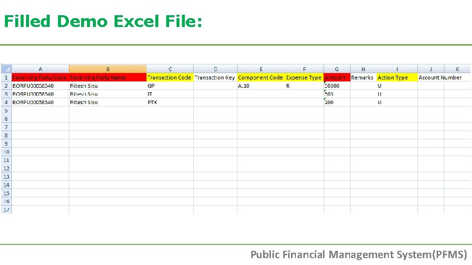 Filled Demo Excel File: Public Financial Management System(PFMS) Filled Demo Excel File: Public Financial Management System(PFMS)