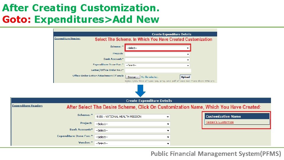 After Creating Customization. Goto: Expenditures>Add New Public Financial Management System(PFMS) After Creating Customization. Goto: Expenditures>Add New Public Financial Management System(PFMS)