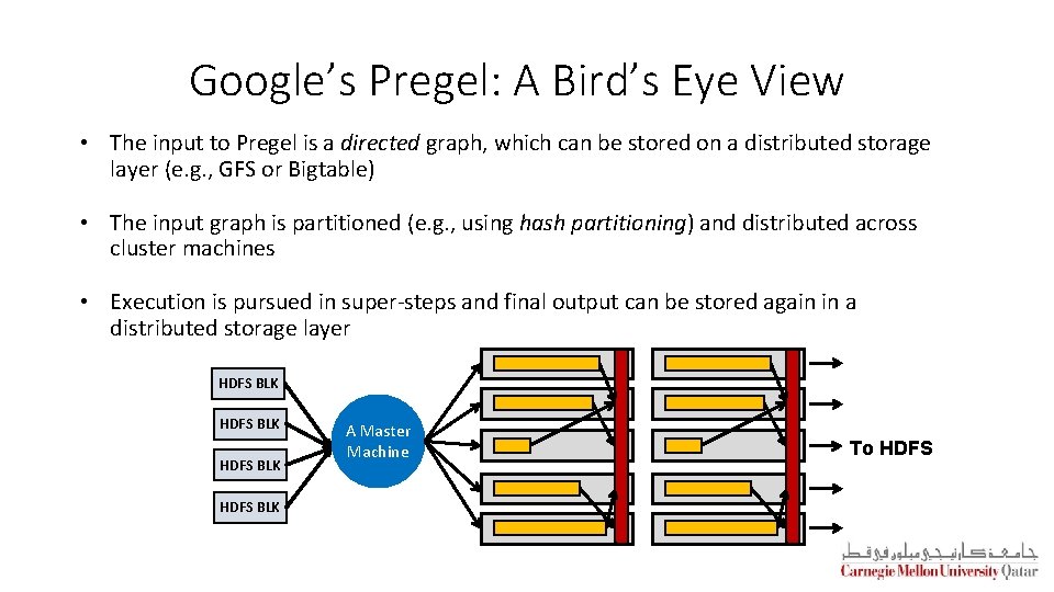 Google’s Pregel: A Bird’s Eye View • The input to Pregel is a directed