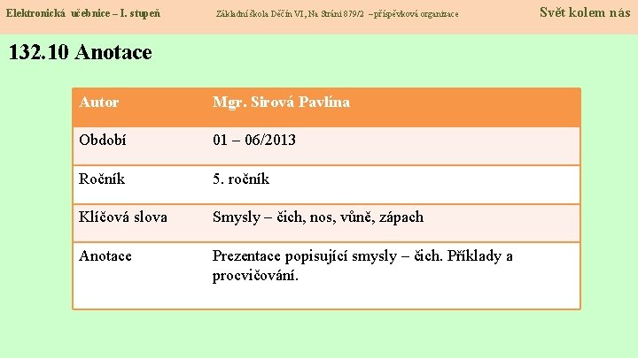 Elektronická učebnice – I. stupeň Základní škola Děčín VI, Na Stráni 879/2 – příspěvková