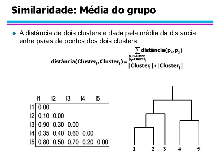 Similaridade: Média do grupo l A distância de dois clusters é dada pela média