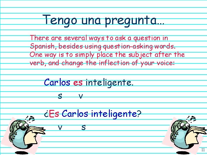 Tengo una pregunta… There are several ways to ask a question in Spanish, besides