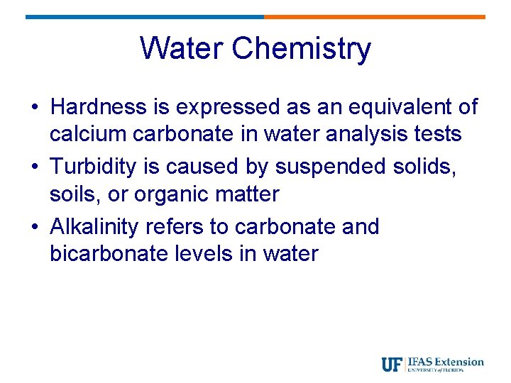 Water Chemistry • Hardness is expressed as an equivalent of calcium carbonate in water