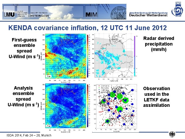 KENDA covariance inflation, 12 UTC 11 June 2012 First-guess ensemble spread U-Wind (m s-1)