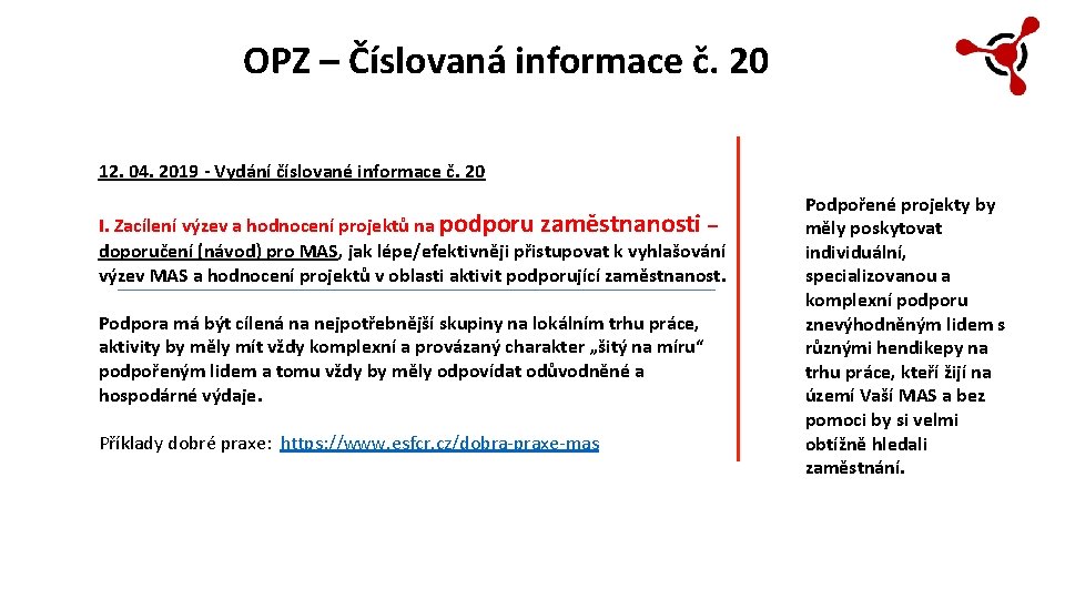 OPZ – Číslovaná informace č. 20 12. 04. 2019 - Vydání číslované informace č.
