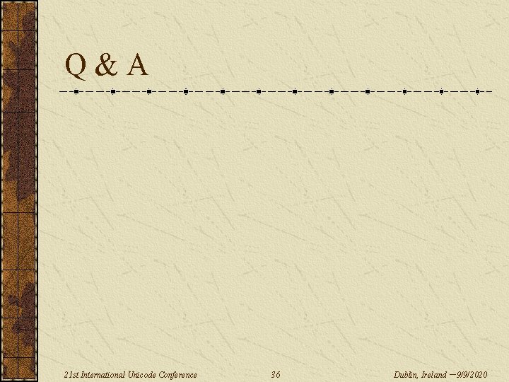 Q & A 21 st International Unicode Conference 36 Dublin, Ireland — 9/9/2020 