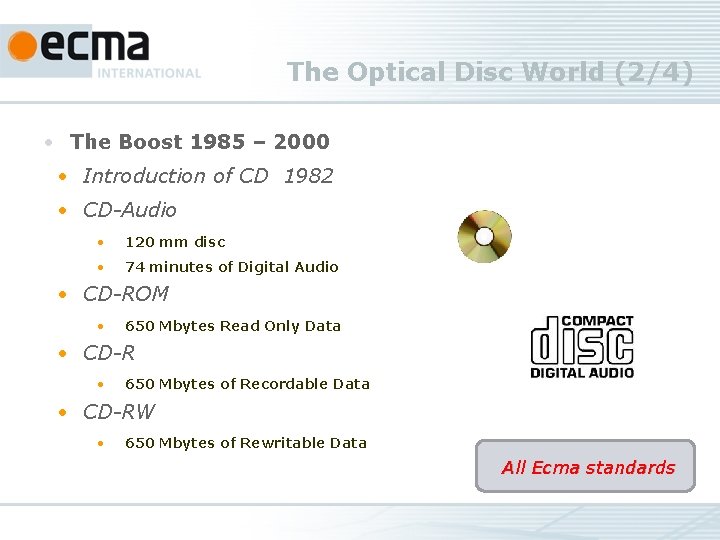 The Optical Disc World (2/4) • The Boost 1985 – 2000 • Introduction of