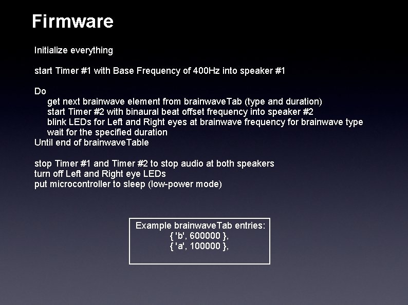 Firmware Initialize everything start Timer #1 with Base Frequency of 400 Hz into speaker