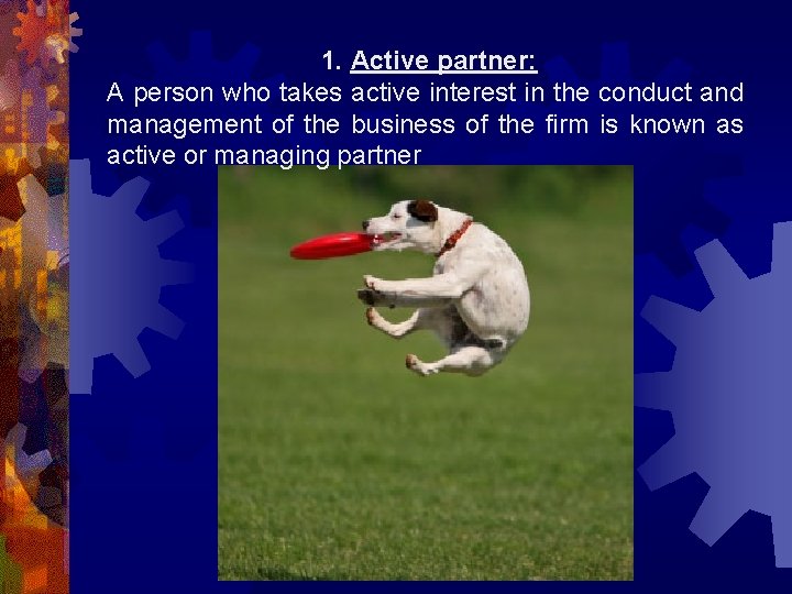 1. Active partner: A person who takes active interest in the conduct and management