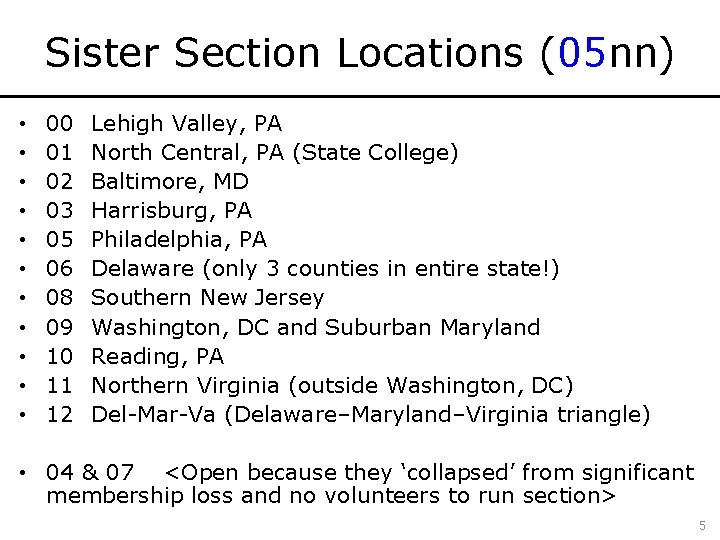 Sister Section Locations (05 nn) • • • 00 01 02 03 05 06