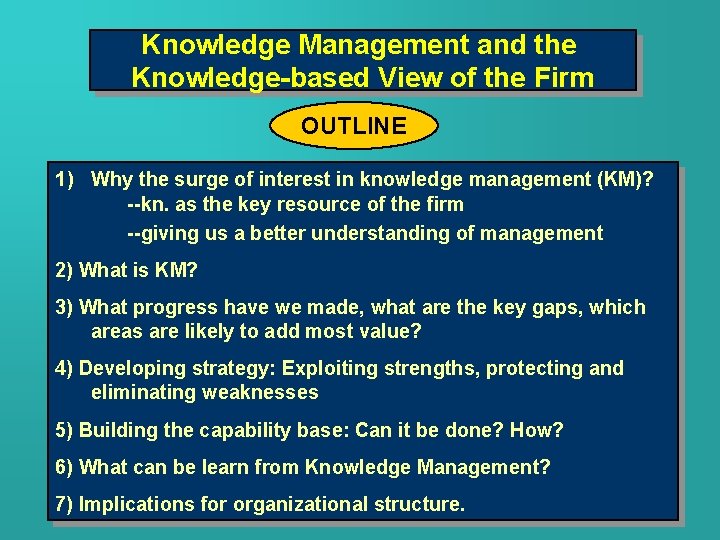 Knowledge Management and the Knowledge-based View of the Firm OUTLINE 1) Why the surge