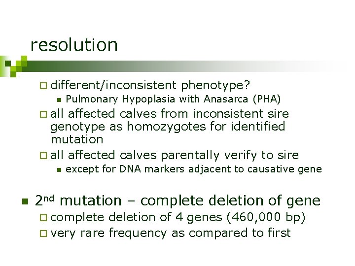 resolution ¨ different/inconsistent phenotype? n Pulmonary Hypoplasia with Anasarca (PHA) ¨ all affected calves