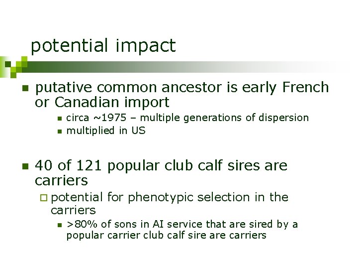potential impact n putative common ancestor is early French or Canadian import n n