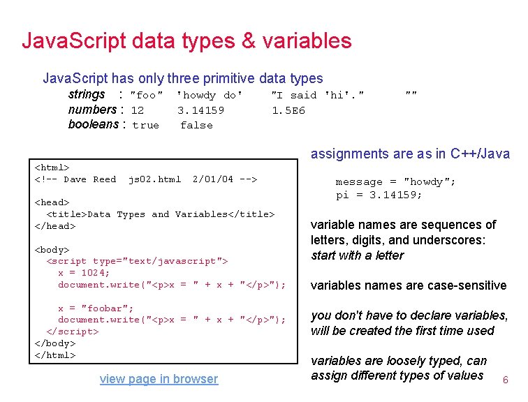 Java. Script data types & variables Java. Script has only three primitive data types