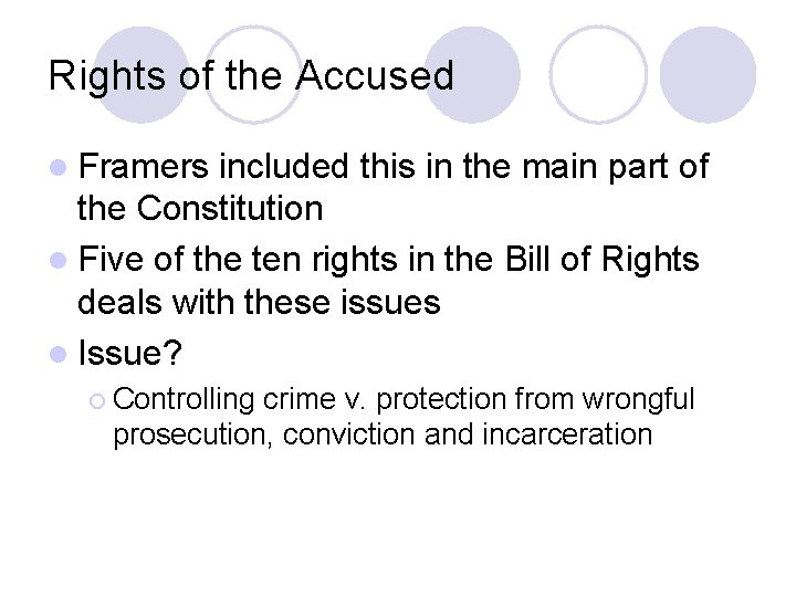 Rights of the Accused l Framers included this in the main part of the