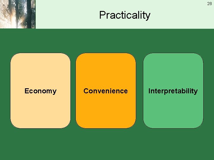 28 Practicality Economy Convenience Interpretability 